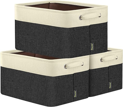 BALEINE 3 Pack Fabric Closet Storage Bins for Shelves, Linen Closet Organizers and Storage, Decorative Baskets for Organizing, Shelf, Clothes, Home, Office (Black, 15"x11"x9.5")
