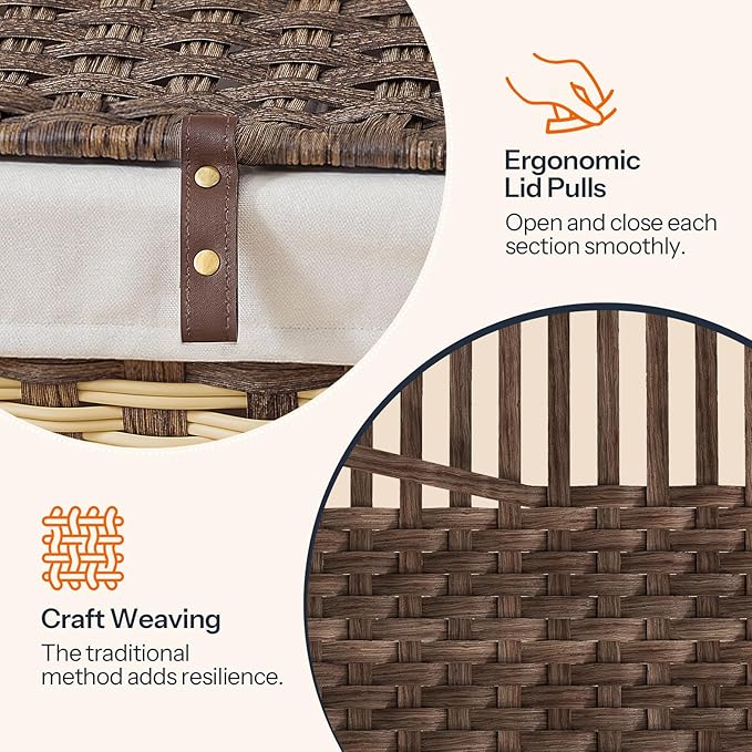 HOOBRO Storage Basket with Lid, 42.3 Gallon (160L) Wicker Storage Basket with 2 Separate Lid, Blanket Storage Bin with 2 Removable Liner Bags, for Bedroom, Laundry, Brown and Natural BR276CW01