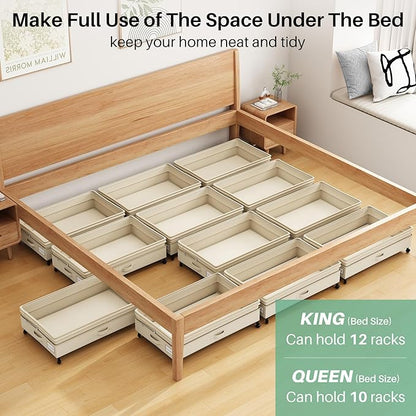 Kitstorack 2Pack Height-adjustable Under Bed Storage with Wheels, Under Bed Storage Containers,Under Bed Shoe Storage Organizer with Clear Window&Label, Suitable for Clothes Storage, Beige