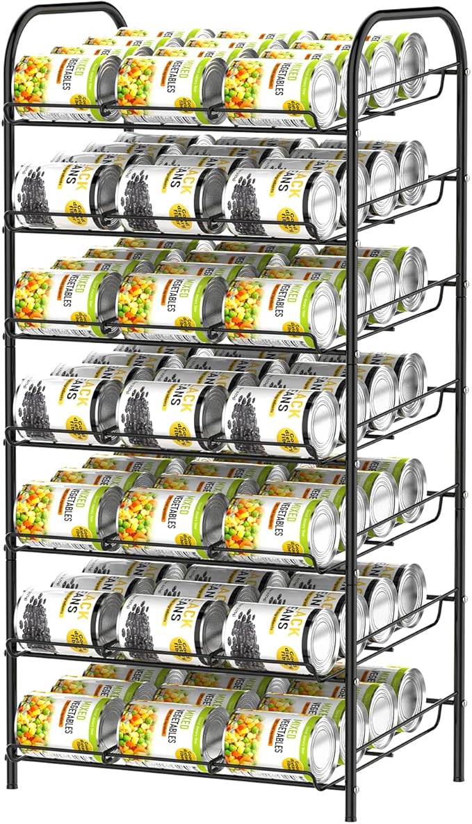 DOMYDEVM Can Rack Organizer, 7-Tier Can Storage Organizer, Black Beverage Soda Holder Holds up to 84 Can, Can Drink Storage Organizer for Pantry Kitchen