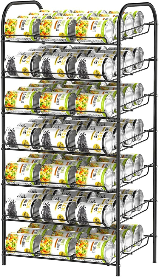 DOMYDEVM Can Rack Organizer, 7-Tier Can Storage Organizer, Black Beverage Soda Holder Holds up to 84 Can, Can Drink Storage Organizer for Pantry Kitchen