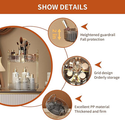YCIA&DONE Rotating Makeup Organizer for Vanity, Large Capacity Make Up Storage Skin care Shelf Perfume Holders Cosmetic Dresser Organizer Countertop Spinning 360 (White Clear, 2Tiers)