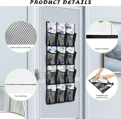 Floral Pattern Over the Door Shoe Organizer,Shoe Organizer Door Hanger,Space Saver Shoes Hanger Storage Organizer Bag