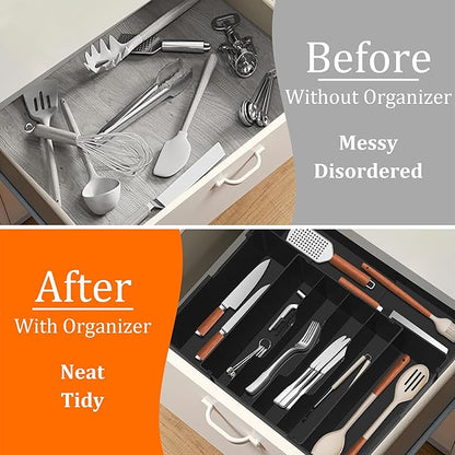 Spaclear Expandable Large Silverware Organizer - BPA-Free Food-Safe Utensil Drawer Organizer Adjustable Kitchen Drawer Organizer Flatware Cutlery Tray, Classified Storage for Spoons Forks Knives