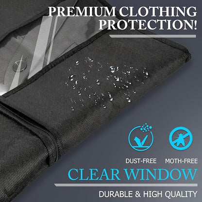 Hleelomi 60-inch Garment Bags for Travel, Garment Bags for Hanging Clothes with Zipper and Visible Transparent Window, 2 Pack，Black