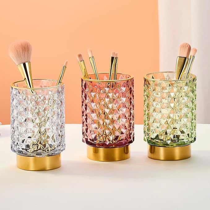 Makeup Brush Holder Organizer,Toothbrush Holders,Desk Pen Pencil Holder,Multifunctional Vintage Glass Brush Cup（A46-9-US）
