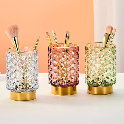 Makeup Brush Holder Organizer,Toothbrush Holders,Desk Pen Pencil Holder,Multifunctional Vintage Glass Brush Cup（A46-9-US）