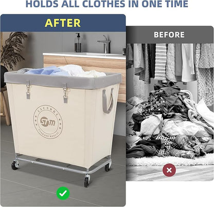 STORAGE MANIAC Commercial Laundry Hamper with Heavy Duty Steel Frame, 320 L Industrial Laundry Basket Cart with Wheels for Hotel, Home, Laundry Room, 31.7''L x 19.3''W x 30.91''H, Large Beige