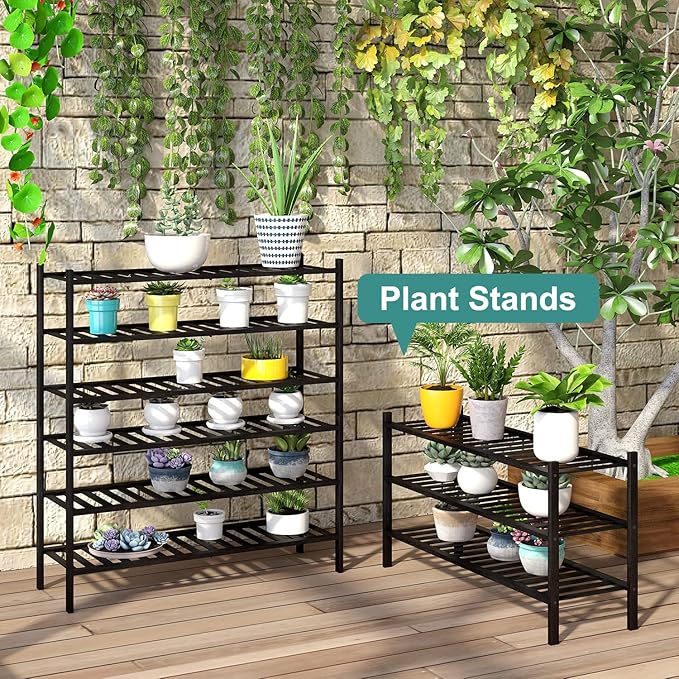 viewcare 3-Tier Long Black Shoe Rack, Bamboo Wood Shoe Rack for Closet, Entryway & Hallway, Stackable | Functional | Sturdy
