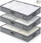 4-Inch Under Bed Storage Containers (3-Pack) | Sturdy Sidewalls | Clear Cover & Label Holder | Underbed Organizer for Crib/Couch | Stores Clothing/Blankets/Wrapping Paper/Toys