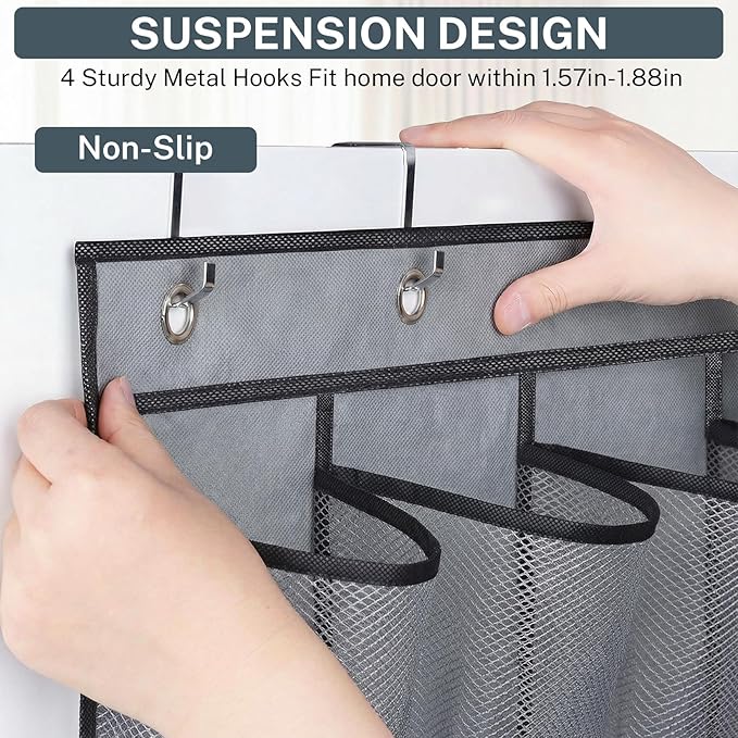 2PCS 40-Pocket Over the Door Shoe Organizer, Hanging Shoe Rack for Closet Door,Shoes Storage Holder Hanger with Large Mesh Pocket for Women Men Shoes,Flip Flops (Gray2)