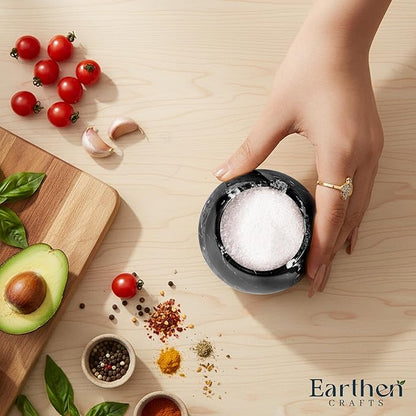 Marble Salt Cellar with Lid & Spoon Black 3" Inches Stone Salt Holder for Countertop, Salt and Spice Jar Salt Box Seasoning Containers, Kitchen Decor, 3 OZ Capacity