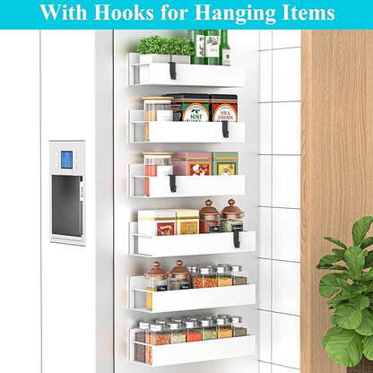 HuggieGems 6 Pack Magnetic Spice Storage Rack Organizer for Refrigerator and Oven, White Fridge Organizers and Storage