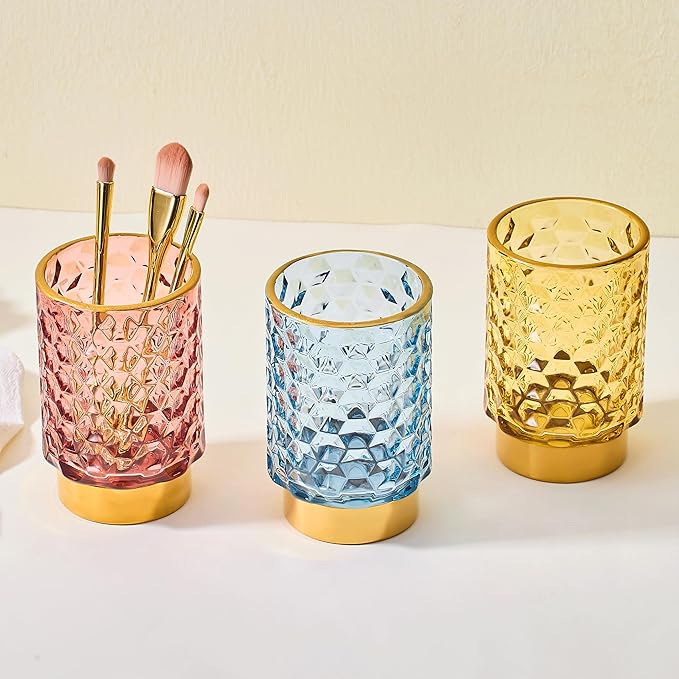 Makeup Brush Holder Organizer,Toothbrush Holders,Desk Pen Pencil Holder,Multifunctional Vintage Glass Brush Cup（A46-3-US）
