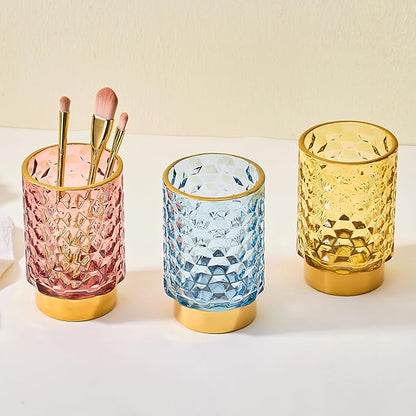 Makeup Brush Holder Organizer,Toothbrush Holders,Desk Pen Pencil Holder,Multifunctional Vintage Glass Brush Cup（A46-3-US）