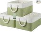 Large Storage Baskets- 15.7x11.8x8.26 inch Storage Bins for Shelves and Closet Organizing, Foldable Fabric Bin for Home Organization Clothes and Laundry (3-Pack, White&Green)