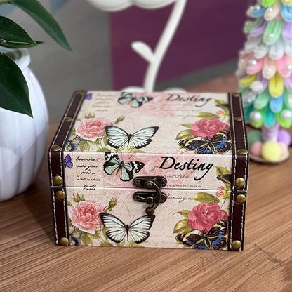 Butterfly Jewelry Box Pink Storage Decorative Box for Jewelry Trinkets Photos Wood Treasure Chest Box for Women Girls Gifts Decorative Keepsake Box Home Decorations