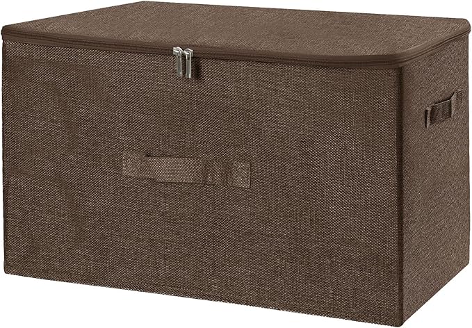 ANMINY Storage Bins with Zipper Lids 51.9 Qt Lidded Fabric Storage Boxes Baskets Cubes with Handles Collapsible Washable Cotton Linen Closet Shelf Clothes Organizer - Extra Large, Coffee