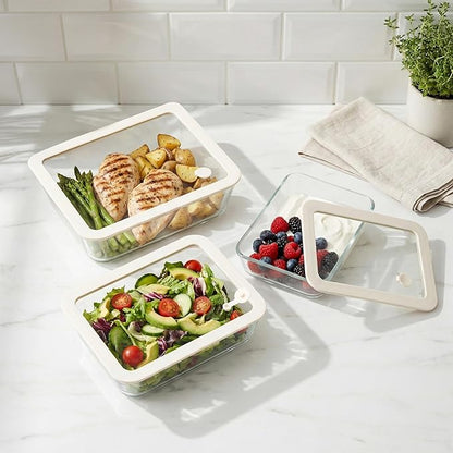 Urban Green Glass Food Container Set with Silicone Glass Lid, 3 Pack, Airtight, LeakProof, 100% Plastic Free, Meal Prep Containers (White Color)