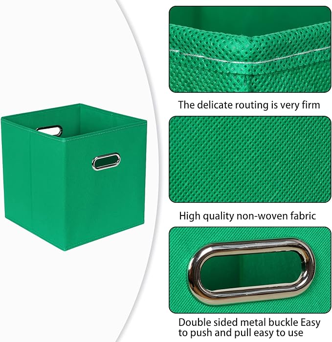 Fabric Cloth Storage Bins,Fabric Cube Bins Organizer with Dual Handles Foldable Cube Storage Baskets for Home Bedroom Storage,Set of 3,(Green)