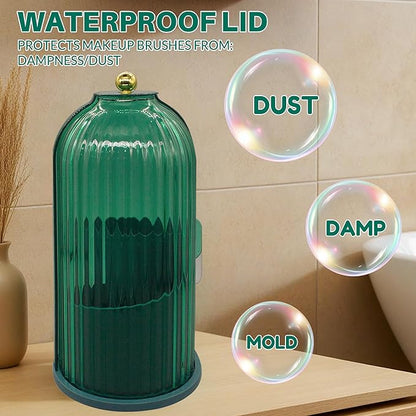 Makeup Brush Holder with Lid Cosmetic Tools Organizer 360 Rotating Waterproof Dustproof Make Up Brushes Storage for Vanity Bathroom Countertop