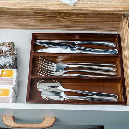 Fibogollo Silverware Organizer Bamboo Kitchen Drawer Organizer, Flatware Organizer Tray for Kitchen, Flatware, Utensils（Brown）