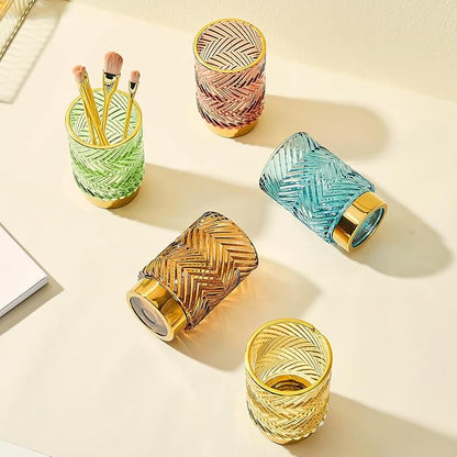Makeup Brush Holder Organizer,Toothbrush Holders,Desk Pen Pencil Holder,Multifunctional Vintage Glass Brush Cup（A40-1-US）