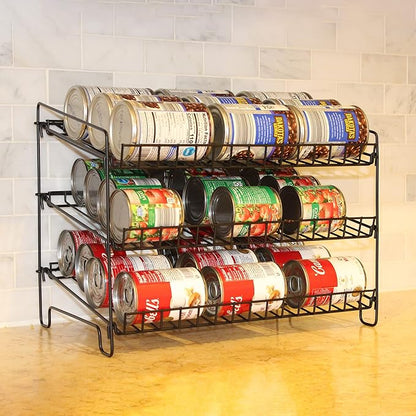 FixtureDisplays® 3-Tier Shelf Wire Rack Trending Can Rack Organizer, Can Jar Dispenser for Kitchen Cabinet, Countertop, Pantry 16" Wide X 12.5" Tall X 10" Deep, 15 Oz Put on Top Shelf 10085CAN