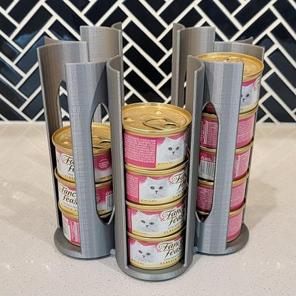 Cat Food Organizer Holder - Can Organizer for Pantry, Wet Cat Food Storage Container for 3oz & 5.5oz, Vertical Dispenser, Space Saving Pantry Stand for Kitchen Cabinet & Countertop (silvery)