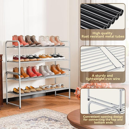 SUFAUY 2-Tier 33" Wide Shoe Rack, Closet Metal Wire, Stackable, Gray