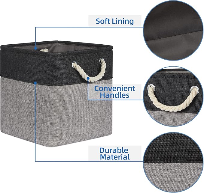 Temary Storage Baskets 4 Pack Fabric Storage Cubes Basket for Organizing, Collapsible Cloth Baskets with Handles for Shelves, Home, Closet (Black&Gray)