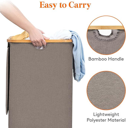 Lifewit 80L Laundry Basket with Lid, Clothes Hampers for Laundry with Bamboo Handles and 1 Removable Bag, Large Foldable Laundry Hamper for Bedroom, Bathroom, Dorm, Laundry Room, Brown