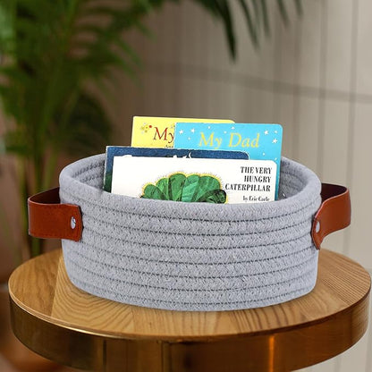 ABenkle Small Storage Basket, Mini Cotton Rope Storage Bin, Cute Tiny Shelf Baskets, Boho Decorative Toy Organizer for Nursery, Spa, Empty Gift Basket - XS,Grey