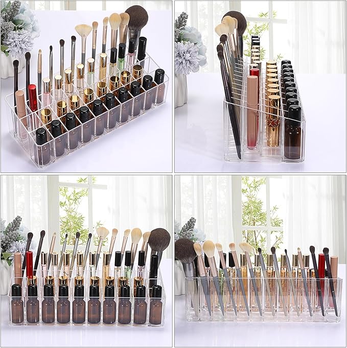 ELLDOO Rollerball Perfume Organizer, 44 Spaces Clear Acrylic Perfume Storage Holder Beauty Scent Holder, Essential Oil Storage Holder Organizer, Makeup Lipgloss Lipstick Display Case