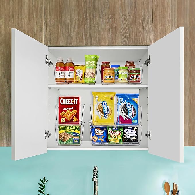 Sorbus Stackable Storage Bins Open Front - Clear Stackable Storage Bins - Pantry Bins for Storage and Organization - Acrylic Stackable Bins for Kitchen - Clear Pantry Organizer Bins (Large 4 Pack)