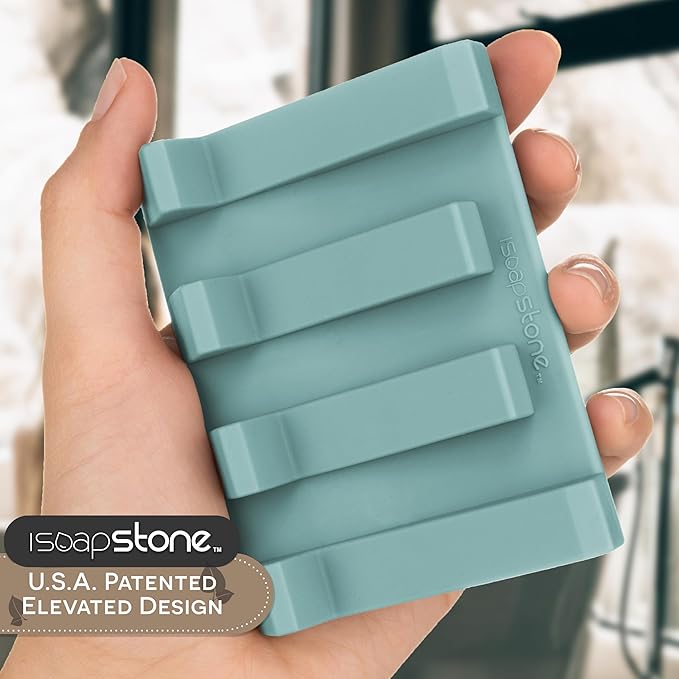 Silicone Soap Dish (USA Patented) Self Draining Bar Soap Holder for Shower Bathroom Sink, Drying Soap Dish Tray Sponge Holder Easy Cleaning Soap Saver Mat Travel Accessories (Teal, 2)
