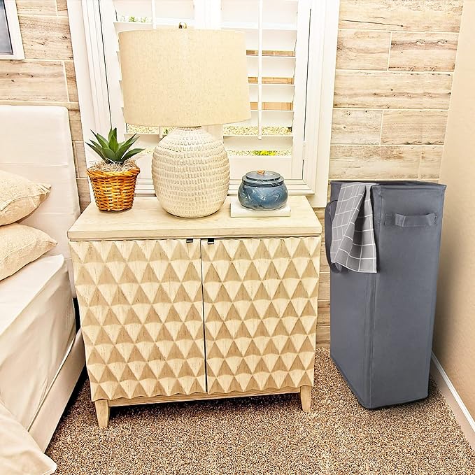 Odonata Slim Laundry Hamper Handles Collapsible Laundry Basket Thin Dirty Clothes Basket Narrow Laundry Bag Foldable Dirty Hamper 45L (Dark Grey)