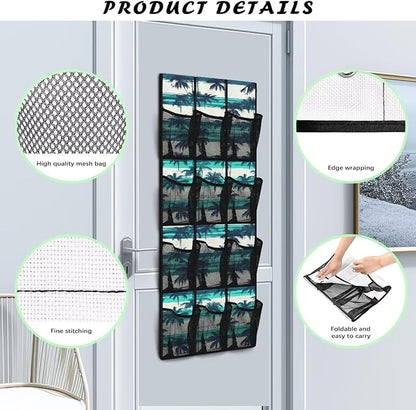 Palm Mutton Tree Behind Door Organizer 12 Pockets Door Hanging Shoe Organizer Mesh Fabric Multi-Funtion Storage Bag Large Capacity Wall Hanging Storage