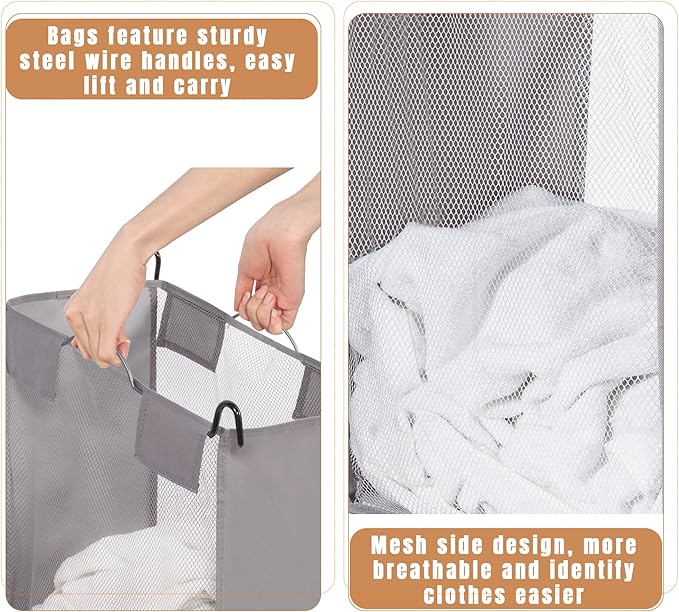 STORAGE MANIAC 3-Section Laundry Sorter with Foldable Ironing Board, Heavy-Duty Rolling Laundry Cart with and Removable Bags, Triple Laundry Hamper with Wheels, Dark Grey