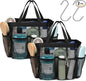 F-color Mesh Shower Caddy Portable, Upgrade Deeper 7 Pockets Shower Bag Basket Tote for College Dorm Room Bathroom Essentials Gym Camp Quick Dry 2 handles with S Hook, 2 Pack Black