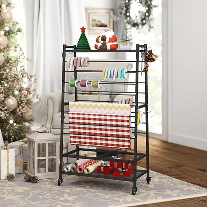 lukar Ribbon Holder, Rolling Ribbon Storage Organizer Rack for Craft Room, 16 Tier Metal Ribbon Holder Organizer Rack, Christmas Ribbon Storage Rack for Home Flower Shops