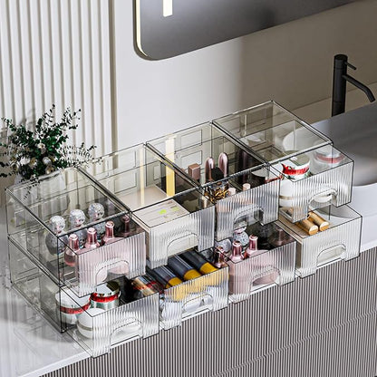 ZHIAI 8 Pack Clear Stackable Storage Drawer, Acrylic Drawer, Cosmetic Organizer, Plastic Organizer for Dresser, Under, Kitchen Cabinet, Pantry, Home Organization and Storage