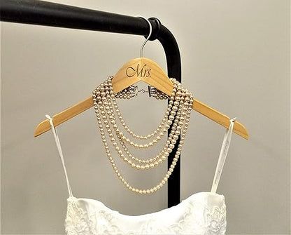NAHANCO MRMRS20017ENG Bridal Hanger Set, Natural Wood Hangers Engraved with (Mr. and Mrs.), 17” (2 Piece Set), Natural w/Engraved Print