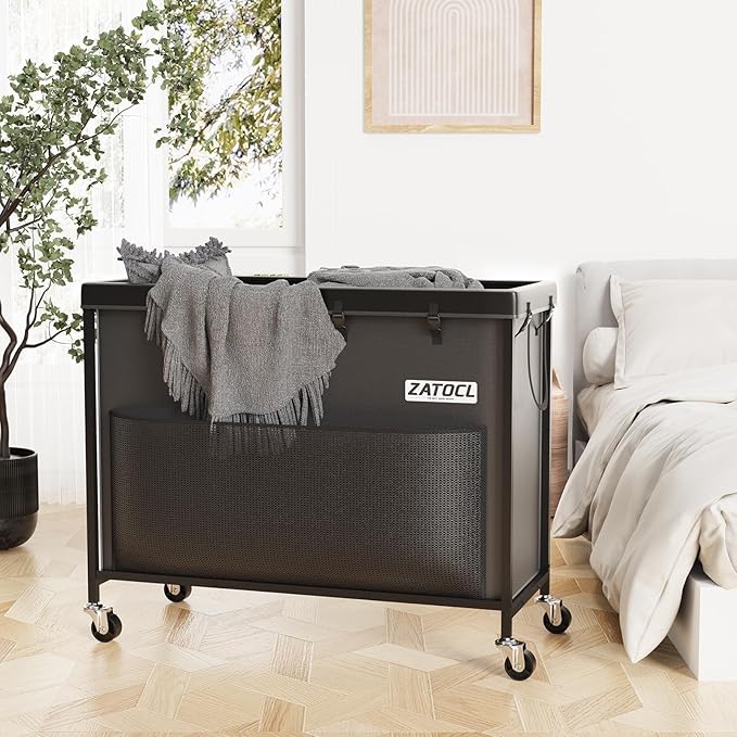 300L Large Laundry Basket with Wheels, Heavy Duty Rolling Laundry Hamper, Oxford Fabric Dirty Clothes Hamper with Thick Iron Frame & Removable Bag, Commercial Hampers for Hotel Home Laundry Room