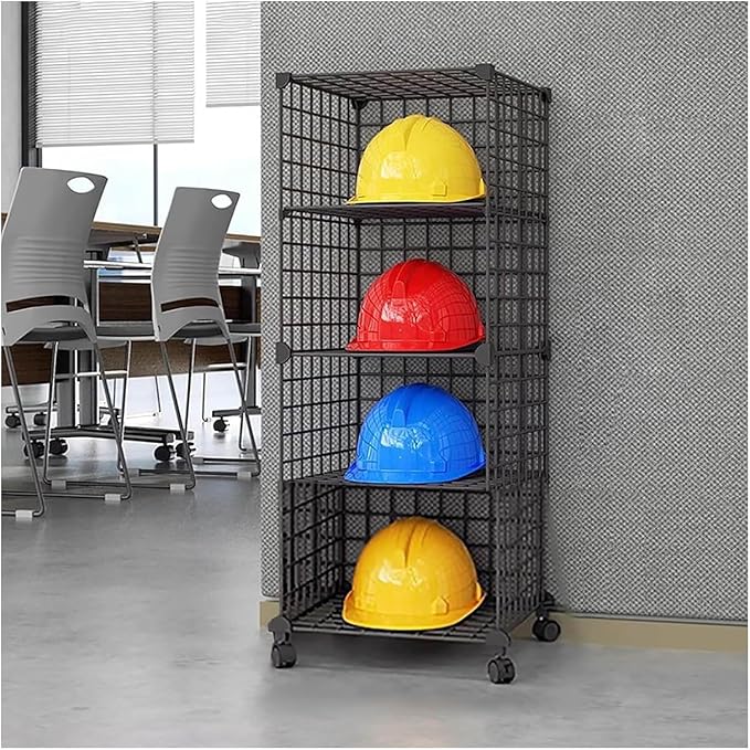 Stackable Safety Helmet Storage Boxes, Large Adjustable Hard Hat Placement Organizer Rack with Wheels for Construction Site/Garage/Workshop/Factory Helmet Display Shelf (1 * 4)