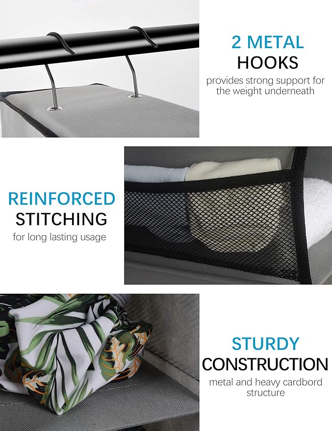 Libeder Hanging Shoe Organizer,10-Shelf Hanging Closet Organizers and Storage Shoes Organizer Shelves Hanging Shoe Rack Holder with 6 Mesh Side Pockets Gray