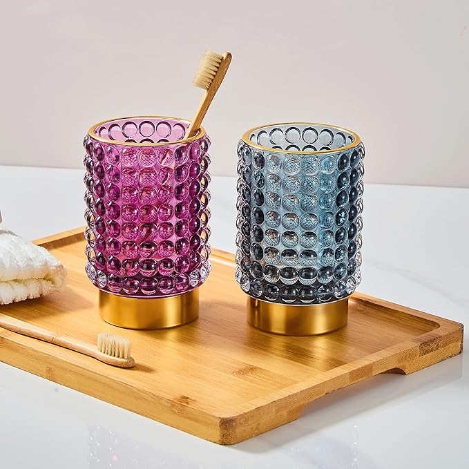 Makeup Brush Holder Organizer,Toothbrush Holders,Desk Pen Pencil Holder,Multifunctional Vintage Glass Brush Cup(A38-12-US/Purple/L)
