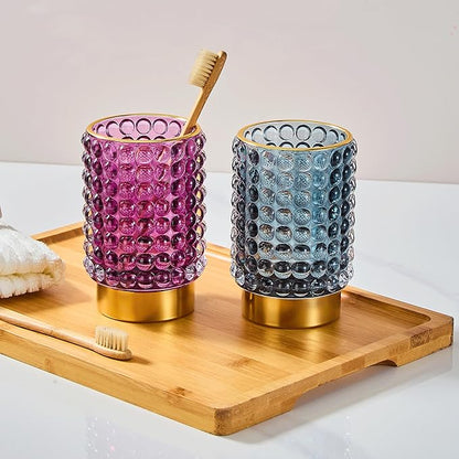 Makeup Brush Holder Organizer,Toothbrush Holders,Desk Pen Pencil Holder,Multifunctional Vintage Glass Brush Cup(A38-12-US/Purple/L)