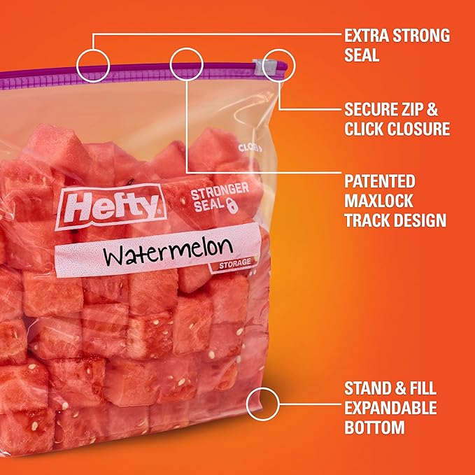 Hefty Slider Kitchen Storage Bags, Gallon Size, 66 Count (Pack of 4)