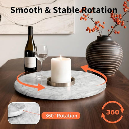 Marble Lazy Susan, 12" Lazy Susan Board with Silent Rotating, Natural Marble Cake Turntable for Countertop Kitchen Turntable Storage, Cupcake, Food, Centerpieces